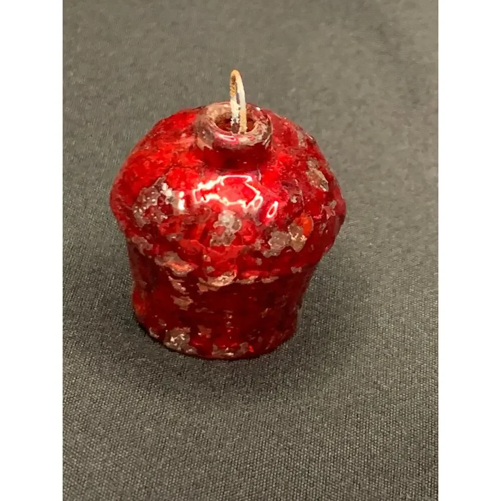 1930s Vintage Red Glass Basket Christmas Ornament Mini Feather Tree Figural